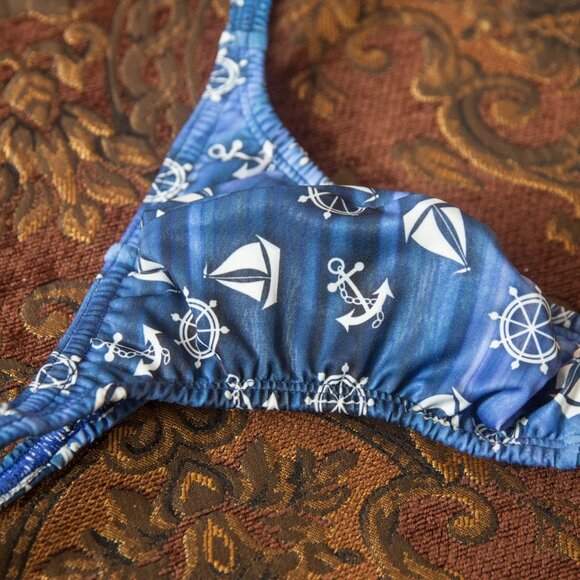 MENS MARINE PRINT FABRIC THIN SIDES THONG HANDMADE - Picture 5 of 6